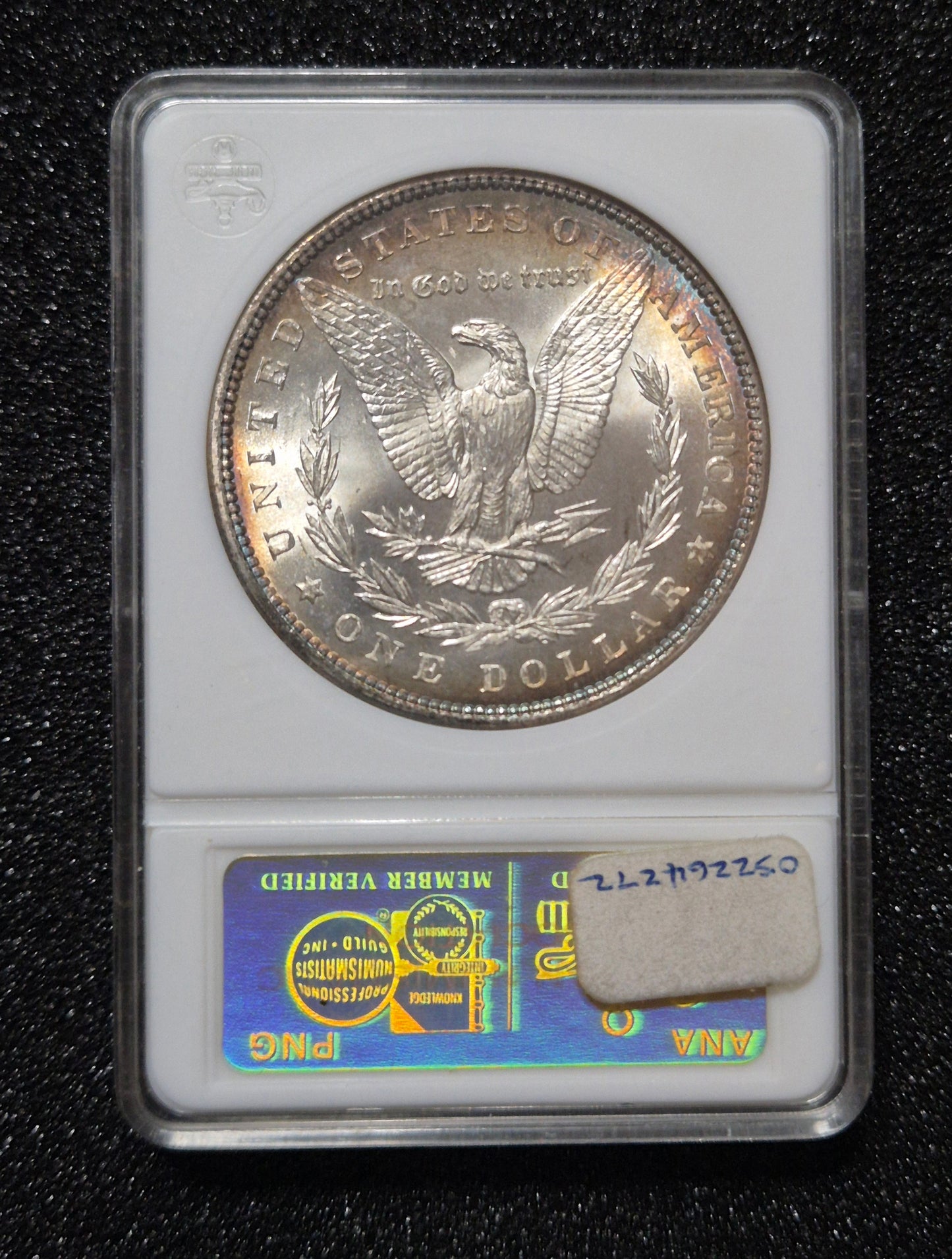 1886 Morgan Silver Dollar graded MS60 by the ANA Certification Service (note the older ANA soapbox slab).
