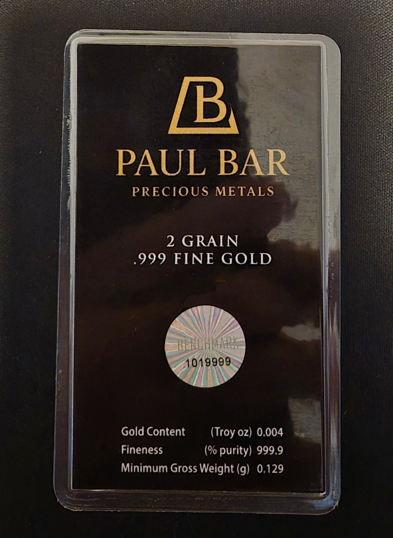 2 Grain Gold Bar in Assay image 1