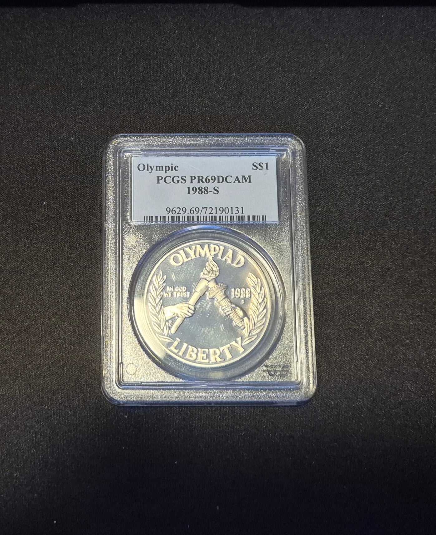 1988-S $1 United States Olympic Commemorative Silver Dollar, graded PR69DCAM image 0