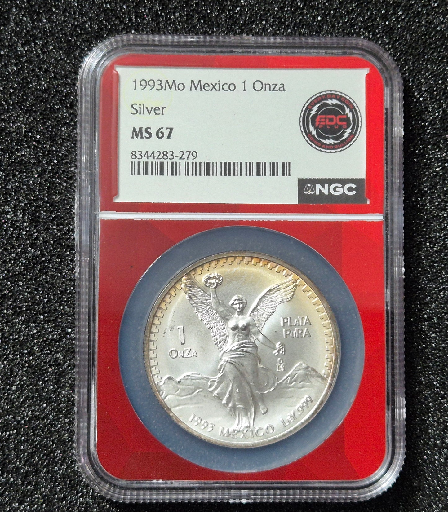 1993 1 Onza Libertad In Red EDC Plug Branding - Beautiful Toning - Graded by NGC MS67