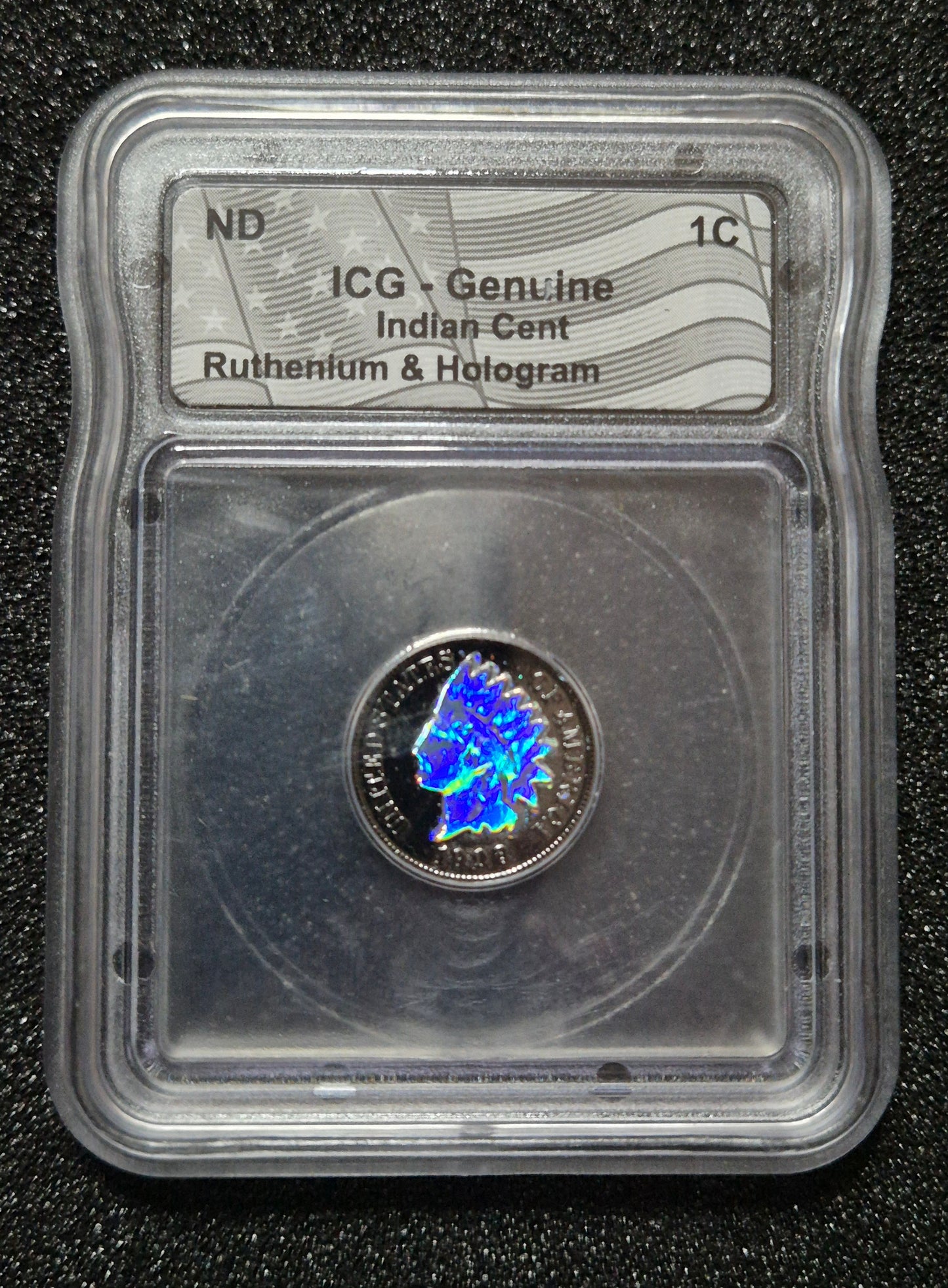 Indian Cent , Coated In Black Ruthenium, With Hologram