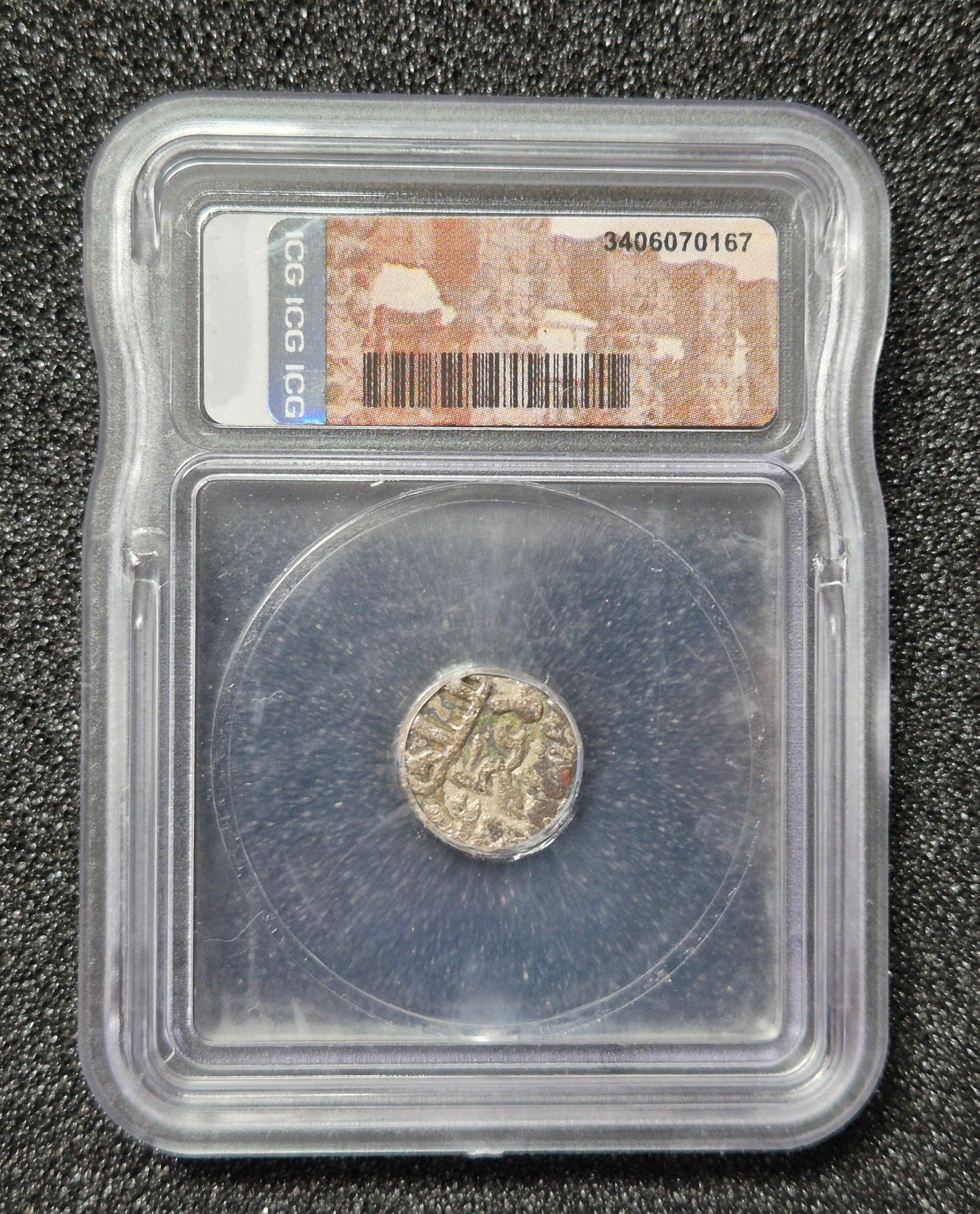 Ancient Silver Jital coin issued under the Delhi Sultanate (Northern India), dated 1206–1526 AD. Certified as genuine by ICG