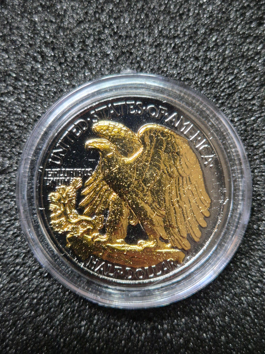 Walking Liberty Silver Half Dollar – Black Ruthenium & 24K Gold Edition (with COA & Display Box)