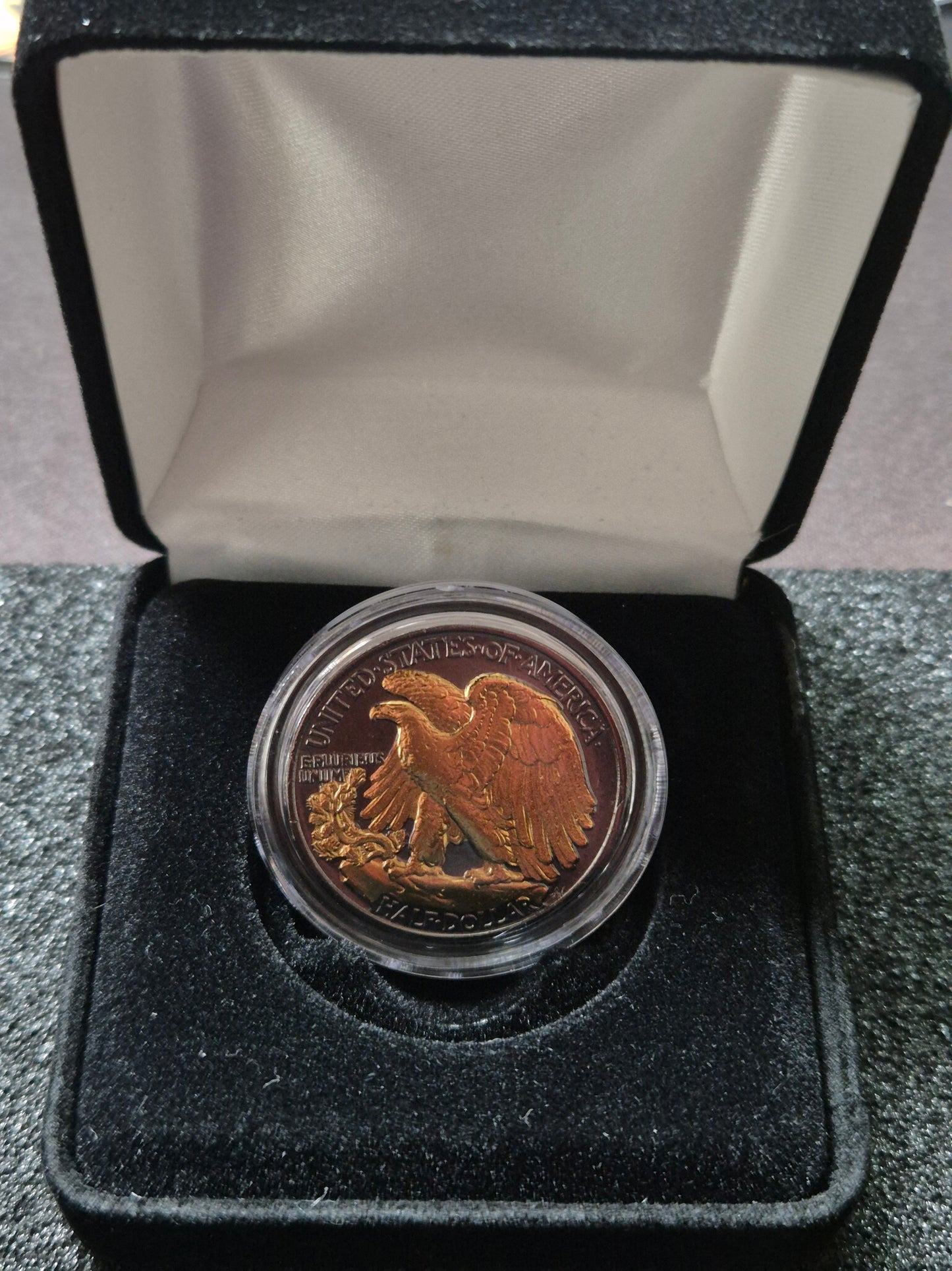Walking Liberty Silver Half Dollar – Black Ruthenium & 24K Gold Edition (with COA & Display Box)