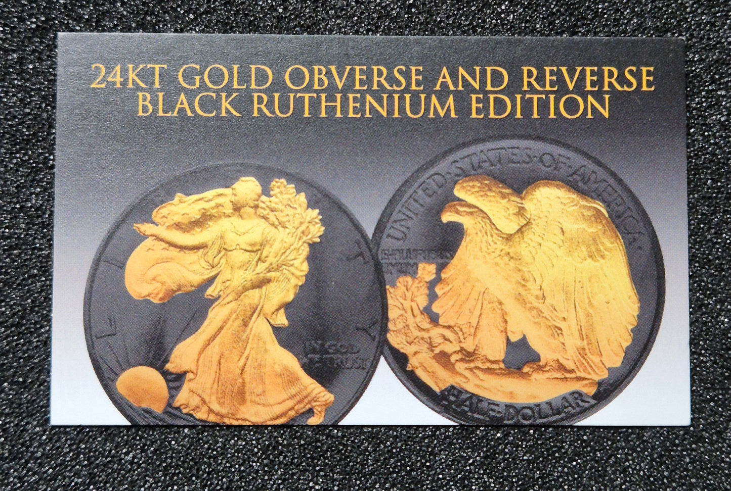 Walking Liberty Silver Half Dollar – Black Ruthenium & 24K Gold Edition (with COA & Display Box)