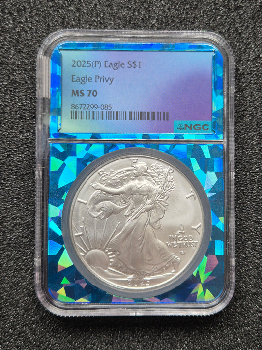 2025 (P) American Silver Eagle – Eagle Privy - NGC MS70 - Prismatic Core Holder