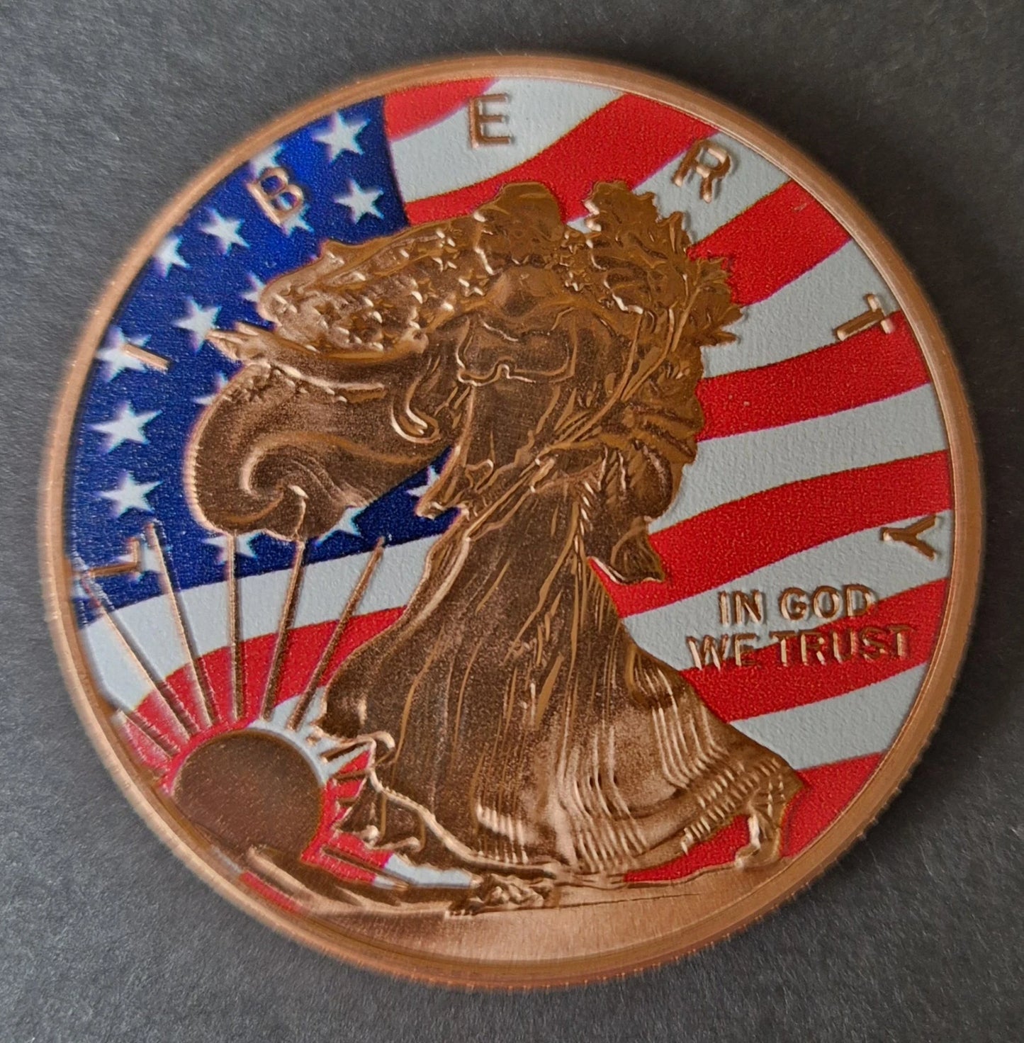 1 oz Fine Colourised Copper Round - Walking Liberty image 0