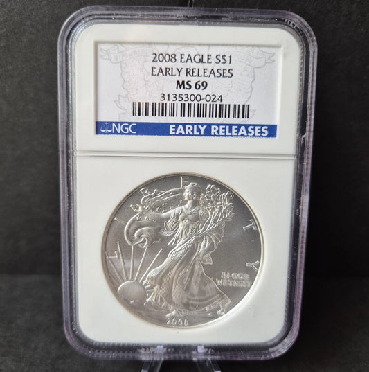 2008 American 1 oz Silver Eagle coin graded MS69 By NGC image 0